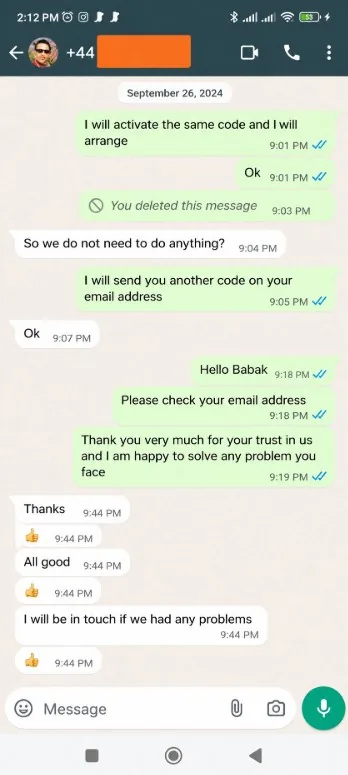WhatsApp review from a IPTVUS4K customer