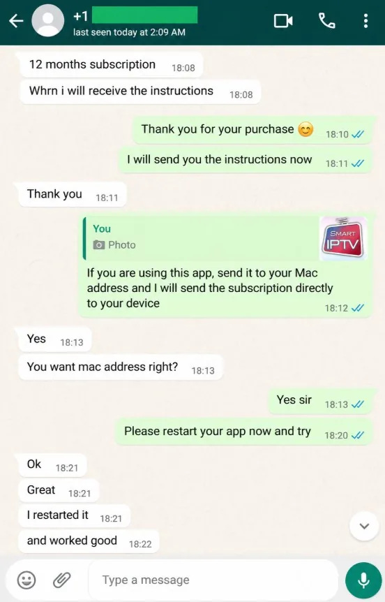 WhatsApp review from a IPTVUS4K customer